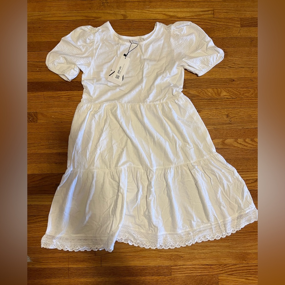 Zara Girls White Puff Sleeve Seersucker Sundress NWT